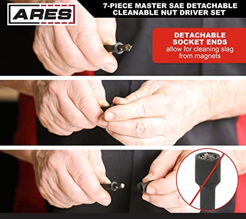 ARES 27086 – Nut Driver Set – SAE Magnetic 7-Piece – Detachable and Cleanable – Radial 6 Point Drive Sockets Load on Flats - Removable Socket Ends for Easy Cleaning – Heavy Duty CR-V Steel - Image 4