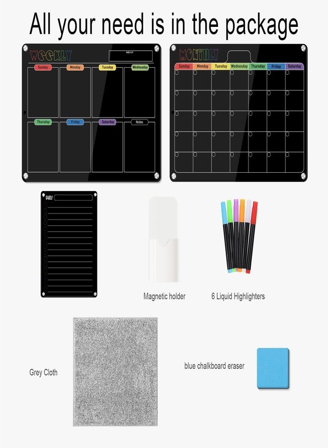 Hivillexun 16.5"x12" Clear Acrylic Magnetic Dry Erase Board with Monthly & Weekly Planner and Daily Notepads, 6 Markers & Large Eraser for Refrigerator Organization (Blcak) - Image 2