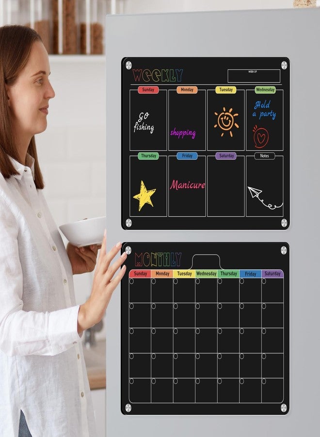 Hivillexun 16.5"x12" Clear Acrylic Magnetic Dry Erase Board with Monthly & Weekly Planner and Daily Notepads, 6 Markers & Large Eraser for Refrigerator Organization (Blcak) - Image 5