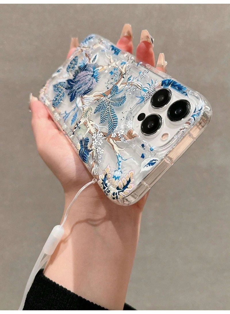 شي إن غطاء هاتف مضاد للصدمات مطبوع برسم النباتات من طراز الربيع الصيف لايفون ١٣   برو ماكس، قطعة واحدة - Image 2