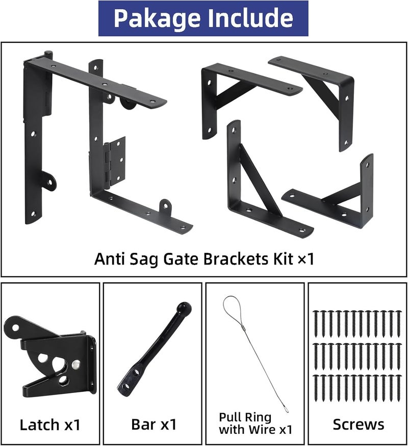 NAKIS Fence Gate Kit Gate Hardware, 1 Set Anti Sag Gate Kit Heavy Duty No Sag, Anti Twist Gate Frame Corner Brackets Kit Withstand 150 lbs, Gate Hardware Kit for Wood Fence Gate - Image 3