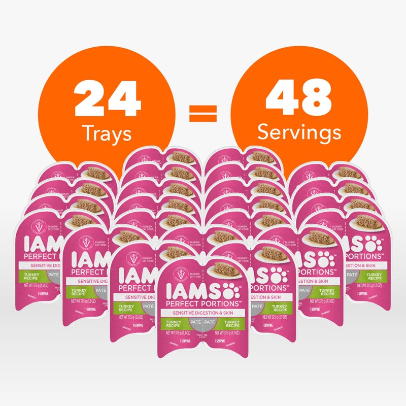 IAMS Perfect Portions Sensitive Digestion & Skin Wet Cat Food Pate, Adult Grain Free Pate, Turkey Recipes, (24) 2.6 oz. Twin-Pack Trays - Image 2