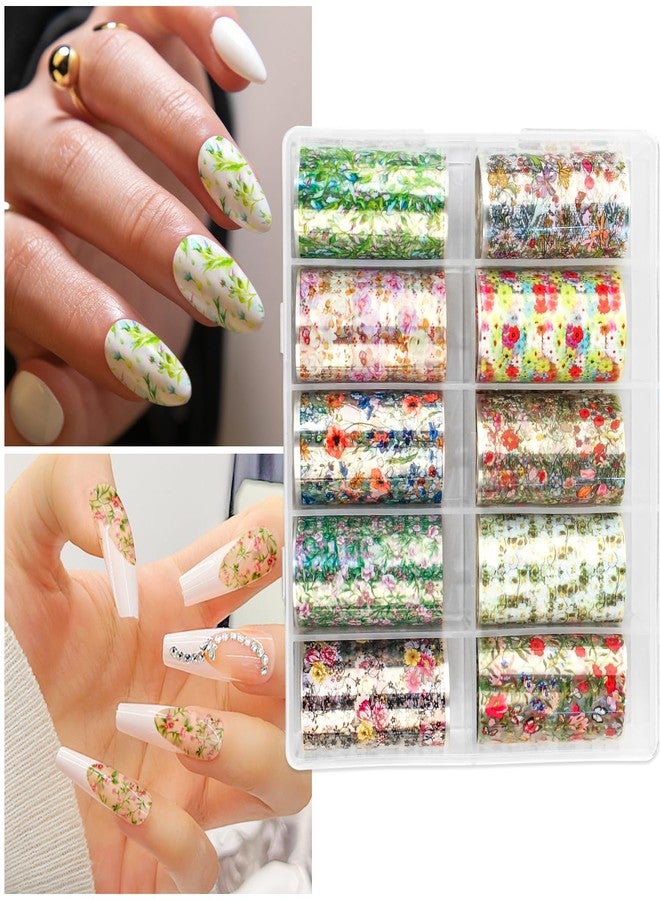 JERCLITY 10 Rolls Spring Flowers Nail Foil Transfer Sticker Kit Nail Foil Sheets Foil Nail Art Decals Flower Nail Foil Transfer Stickers Foil Nail Wraps for Foil Nail Art(Flower-3), JXK053 - Image 2
