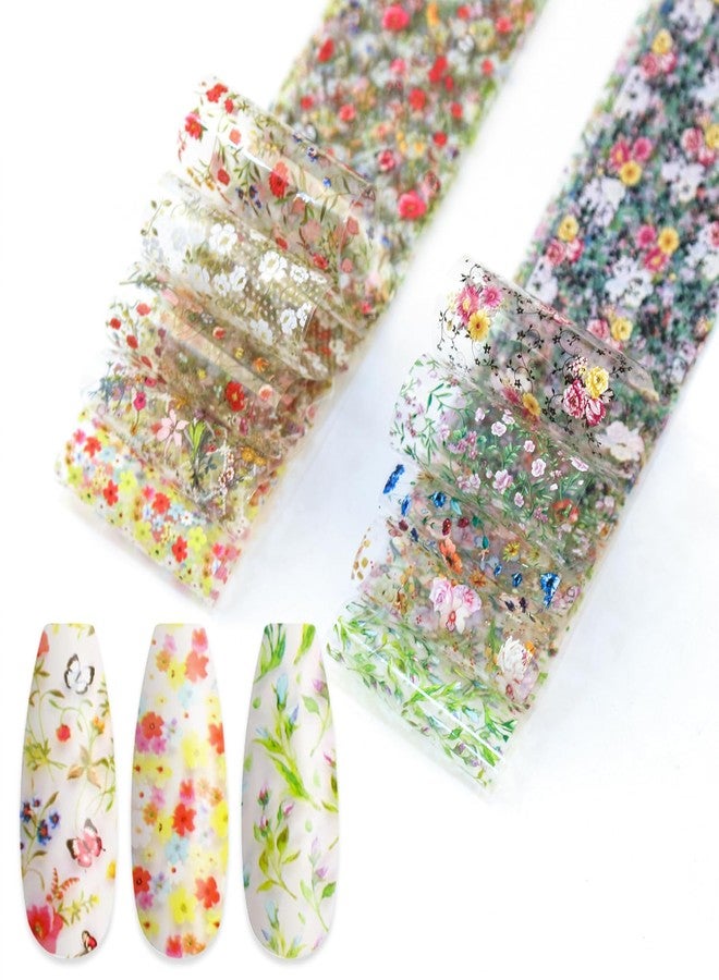 JERCLITY 10 Rolls Spring Flowers Nail Foil Transfer Sticker Kit Nail Foil Sheets Foil Nail Art Decals Flower Nail Foil Transfer Stickers Foil Nail Wraps for Foil Nail Art(Flower-3), JXK053 - Image 3