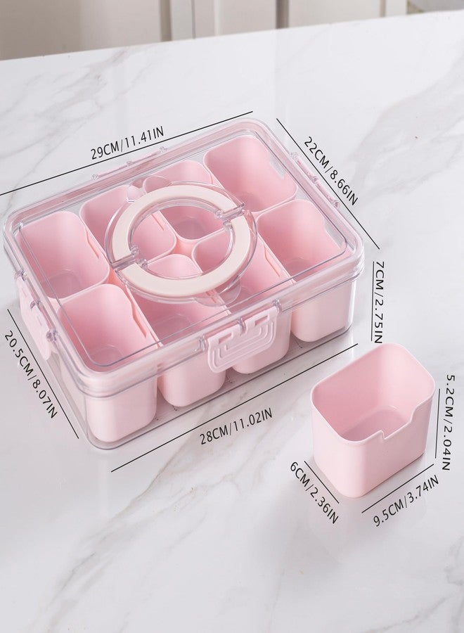 WACOI Divided Snack Serving Tray with Lid and Handle Travel Snackle Charcuterie Container Portable Storage Organizer for Candy, Fruits, Nuts, Snacks, Party, Picnic (1pack, Pink) - Image 2