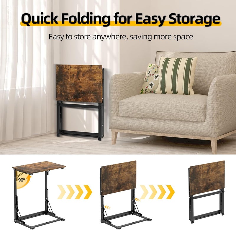 MOXYOY C-Shaped Side Table,Foldable Laptop Table,Sturdy Steel Frame Base Support,Easy to Assemble,Suitable for Living Room,Bedroom,Bathroom,Balcony, Rustic Brown - Image 4