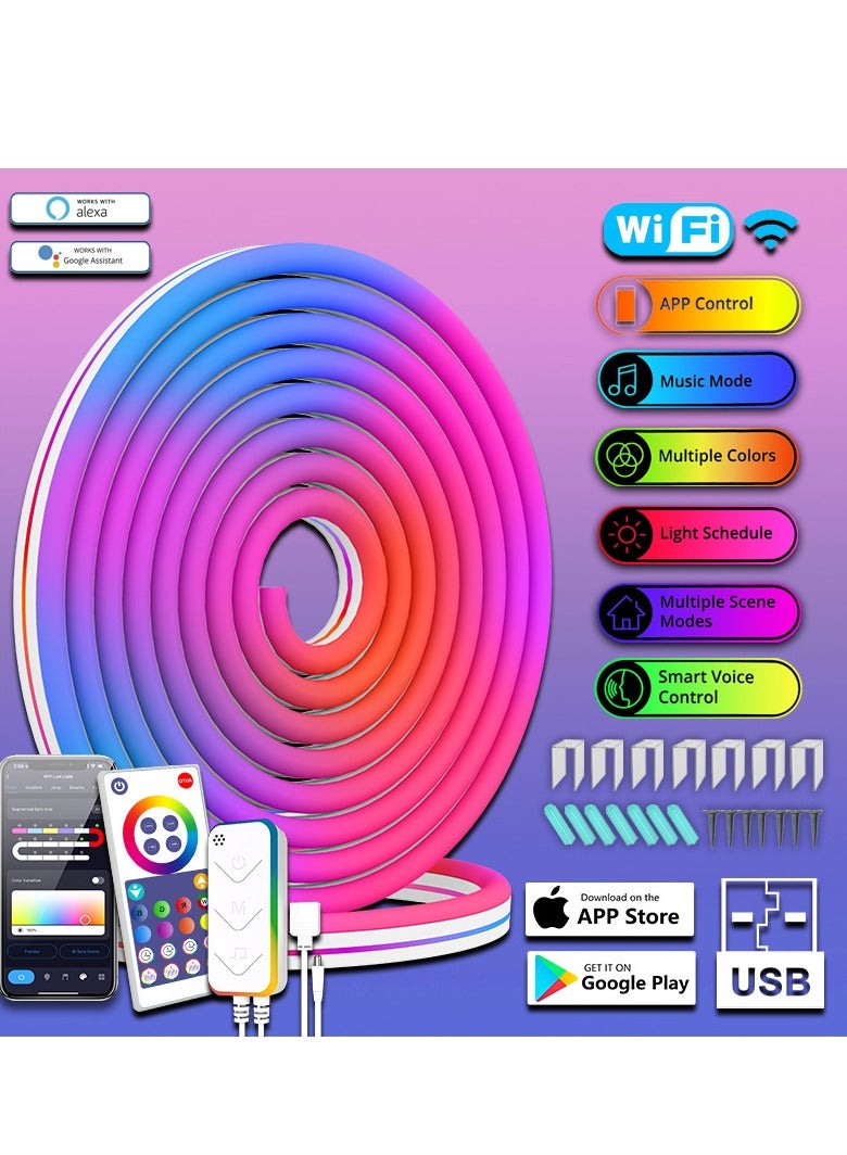 Furtey Smart Neon Strip, Smart LED Light Strip, 3m with APP Control and WiFi Music Sync, Compatible with Alexa, Google Assistant, USB LED Neon Light for Bedroom, Living Room, Game Decoration - Image 1