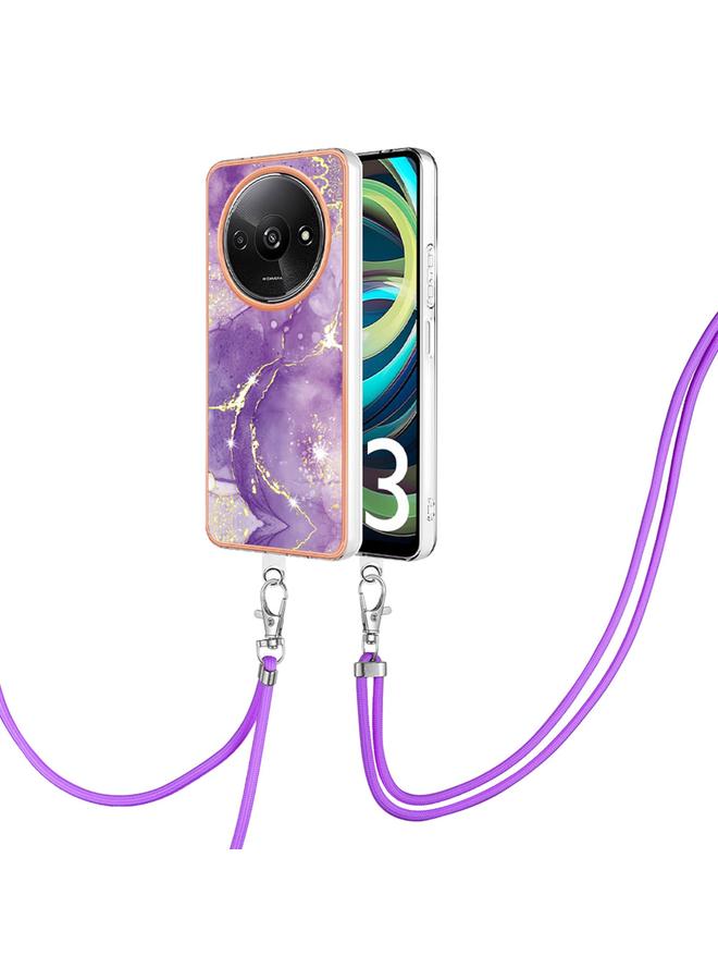Case For Xiaomi Redmi A3 Electroplating Marble Dual-side IMD Phone Case with Lanyard