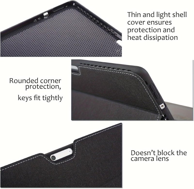 هونيمون جراب فوليو من الجلد الصناعي متوافق مع أجهزة مايكروسوفت سيرفس برو 11/10/9 مقاس 13 بوصة، جراب صلب واقٍ مع حامل قلم وغطاء للكمبيوتر اللوحي، رمادي - Image 5