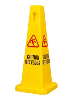 BERRY Berry Caution Wet Floor Safety Cone – Yellow 4-Sided High Visibility Sign for Enhanced Safety  - Image 1