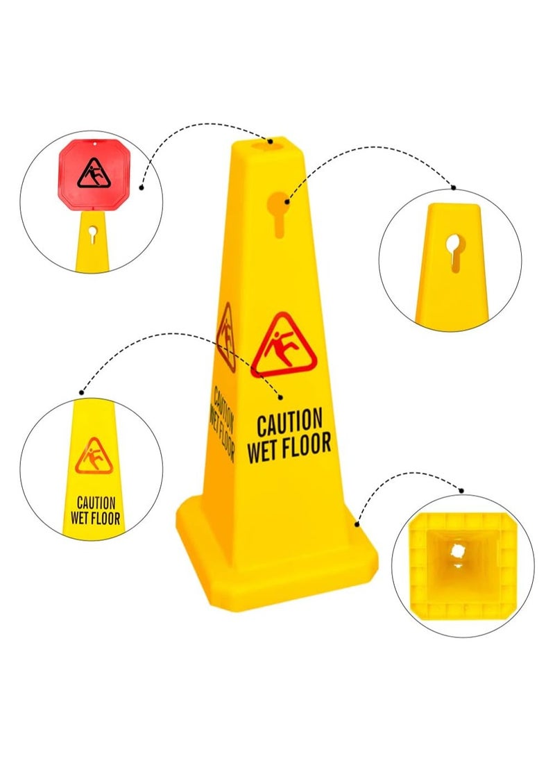 BERRY Berry Caution Wet Floor Safety Cone – Yellow 4-Sided High Visibility Sign for Enhanced Safety  - Image 4