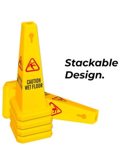 BERRY Berry Caution Wet Floor Safety Cone – Yellow 4-Sided High Visibility Sign for Enhanced Safety  - Image 5