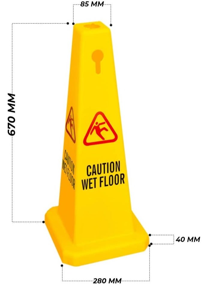 BERRY Berry Caution Wet Floor Safety Cone – Yellow 4-Sided High Visibility Sign for Enhanced Safety  - Image 2