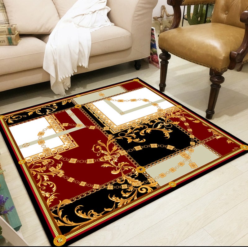 European Style Square Living Room Rug - Full-coverage Sofa Blanket, Washable and Customizable