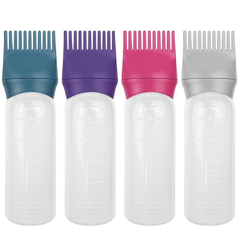ELANE 4 Pcs Root Comb Applicator Bottle 6ozHair Oil Applicator Bottle for HairOil Comb Applicator Hair Bottle Applicator for Hair Dye Shampoos Hair Salons Camping TravelingPurpleGreyRedGreen