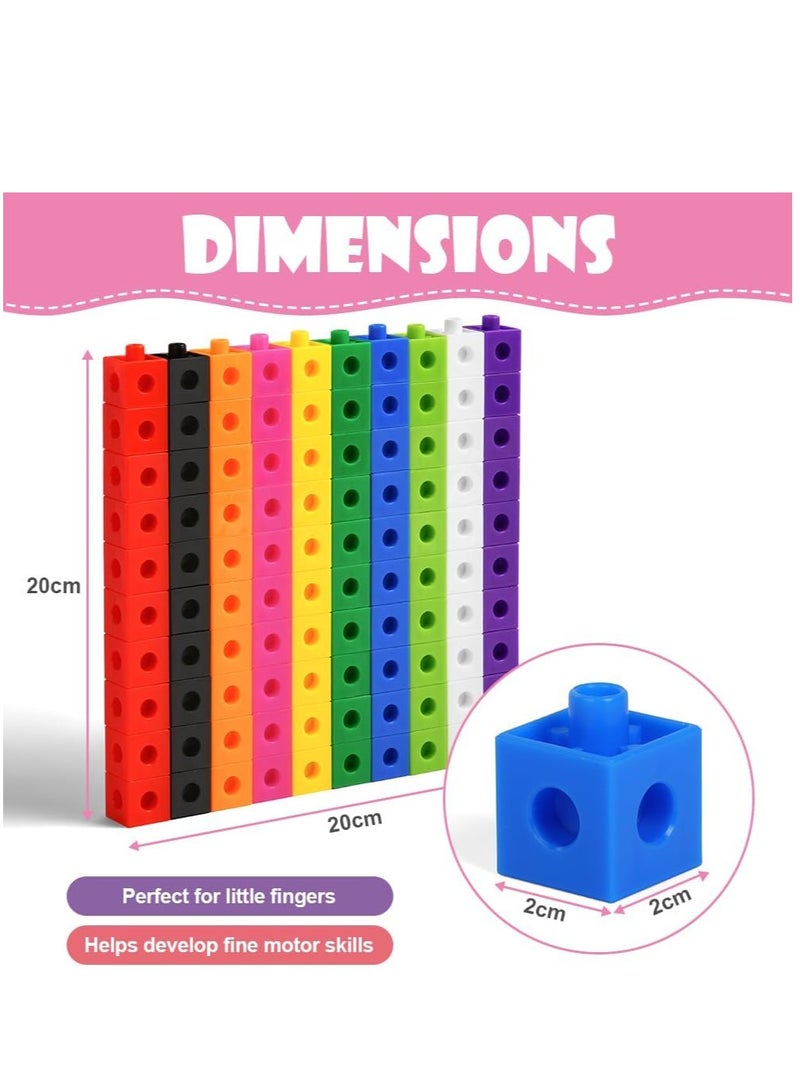 HOTUT 100 Pcs Maths Cubes with 10 Colours, Linking Cubes, Early Years Maths Learning, Magic Counting Blocks, Counting Block Set for School and Home - 2 CM  - Image 3