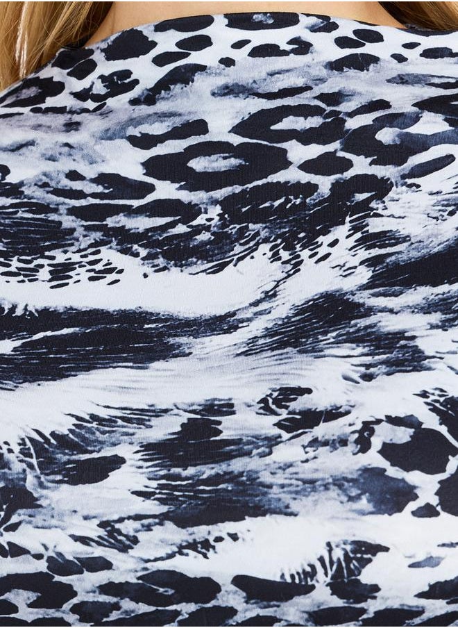 Styli - Animal Print Cut-Out Detail Bodycon Midi Dress - Image 1