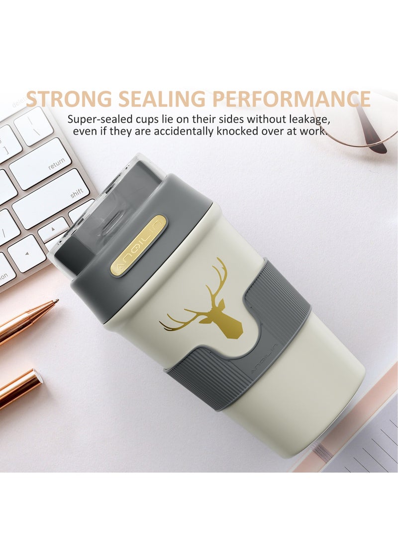 Travel Coffee Mug, 450ml Double Wall Vacuum Insulated Coffee Mug, Stainless Steel Reusable Coffee Tumbler with Sliding Lid and Straw, for Hot and Cold Water Coffee and Tea(Grey) - pzsku/Z1E9DD576A1CDE020A1E4Z/45/_/1719908925/a604d6b8-8bf8-40c6-9cc1-77aa592b002a