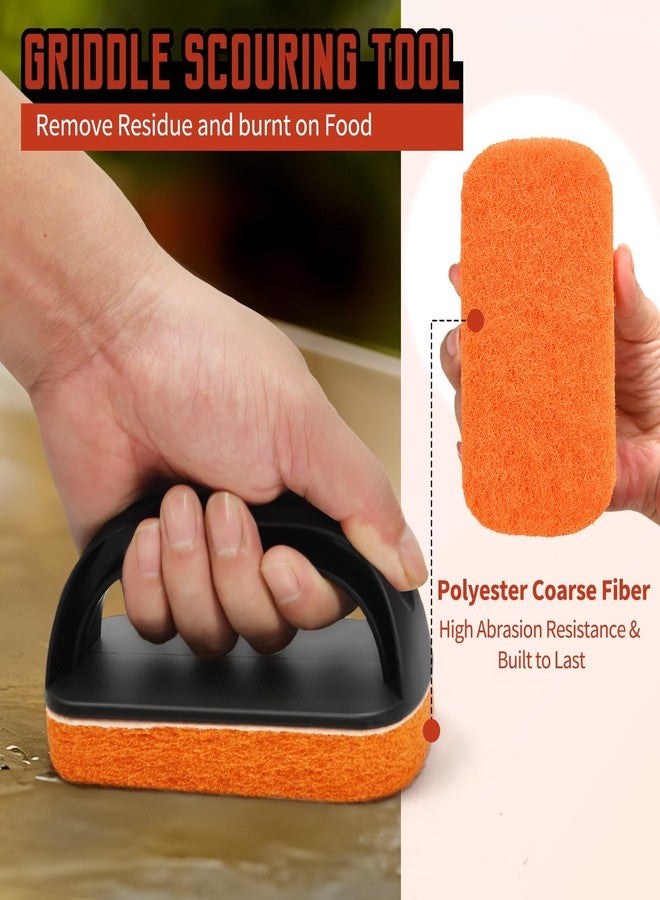 HOBITSTARX Griddle Cleaning Kit for Blackstone – Grill Stone, Non-Scratch Scouring Pads, Heavy-Duty Scraper & Ergonomic Handles – Flat Top Grill Accessories (12PCS Orange) - Image 4