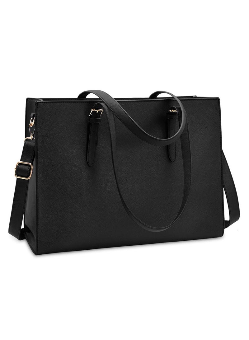 SKT Shiketro Women Laptop Bag Waterproof Lightweight Leather 15.6 Inch Computer Handbag Business Office Briefcase Large Capacity Tote Shoulder Bag Professional Office Work Bag Black  - Image 1