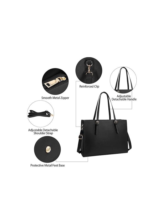 SKT Shiketro Women Laptop Bag Waterproof Lightweight Leather 15.6 Inch Computer Handbag Business Office Briefcase Large Capacity Tote Shoulder Bag Professional Office Work Bag Black  - Image 2