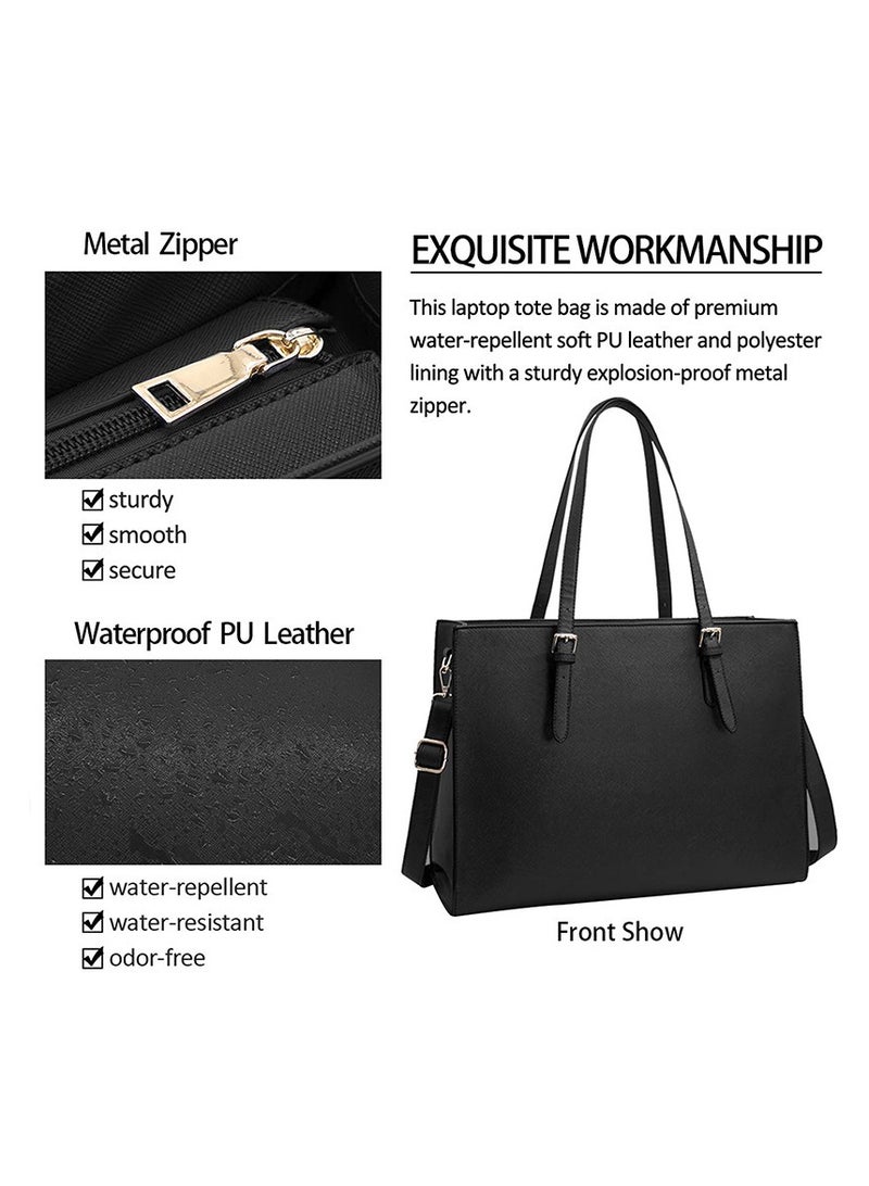 SKT Shiketro Women Laptop Bag Waterproof Lightweight Leather 15.6 Inch Computer Handbag Business Office Briefcase Large Capacity Tote Shoulder Bag Professional Office Work Bag Black  - Image 4
