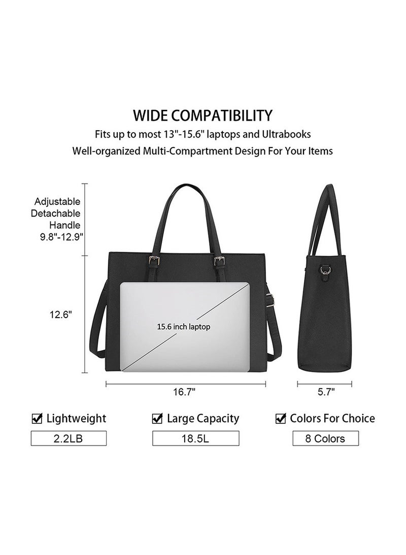 SKT Shiketro Women Laptop Bag Waterproof Lightweight Leather 15.6 Inch Computer Handbag Business Office Briefcase Large Capacity Tote Shoulder Bag Professional Office Work Bag Black  - Image 5