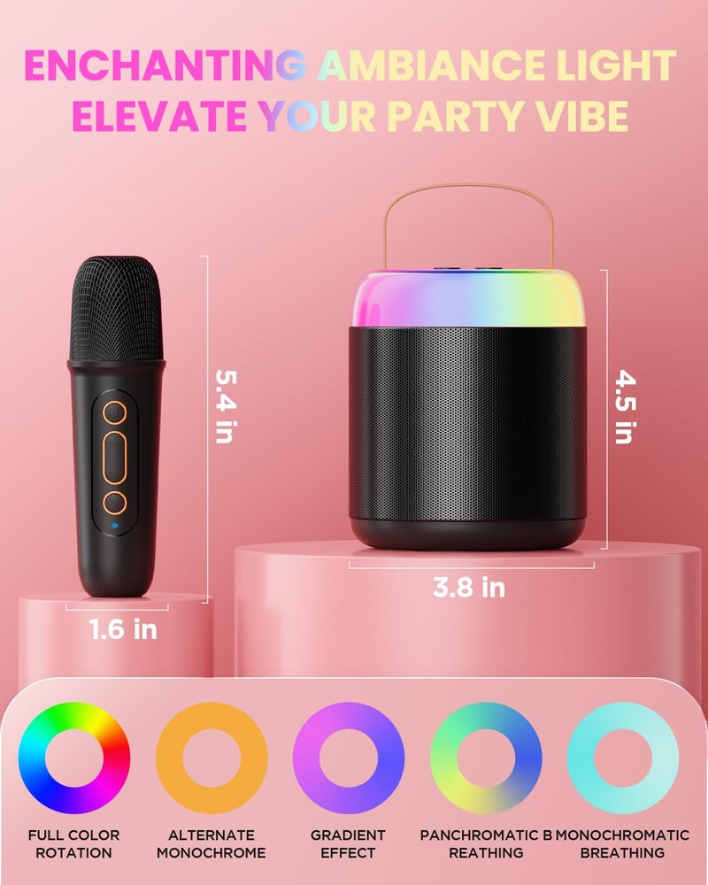 VELOMAX Karaoke Mic with Speaker for Kids, 360° Surround Sound with Ambiance Light, Wireless Mic with 5 Sound Effects, Mike for Singing with Mini Speaker, Birthday Gifts Toys(2 Microphones) - Image 4