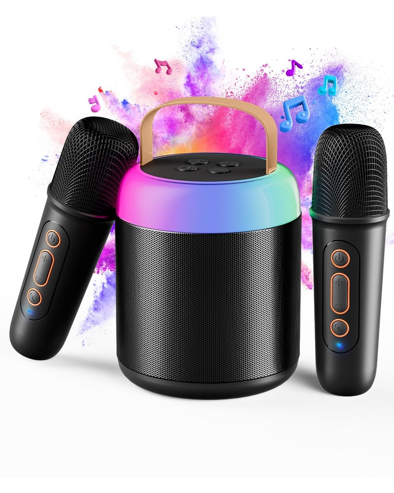 VELOMAX Karaoke Mic with Speaker for Kids, 360° Surround Sound with Ambiance Light, Wireless Mic with 5 Sound Effects, Mike for Singing with Mini Speaker, Birthday Gifts Toys(2 Microphones) - Image 1