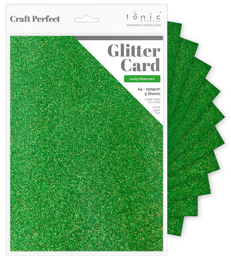 Tonic Studios A4 Craft Perfect Glitter Card Cardstock Lucky Shamrock 30 x 215 x 05 cm