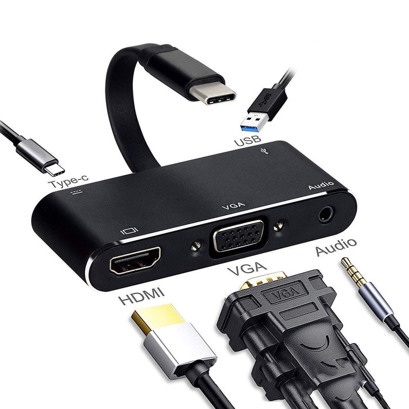 Microware USB C to 4K HDMI VGA Adapter 5 in 1 Hub USB 3.0 OTG Charging Power Supply PD Port Compatible with Mac-Book Pro/Dell XPS/Samsung Galaxy - Image 1