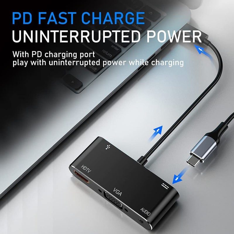 Microware USB C to 4K HDMI VGA Adapter 5 in 1 Hub USB 3.0 OTG Charging Power Supply PD Port Compatible with Mac-Book Pro/Dell XPS/Samsung Galaxy - Image 4