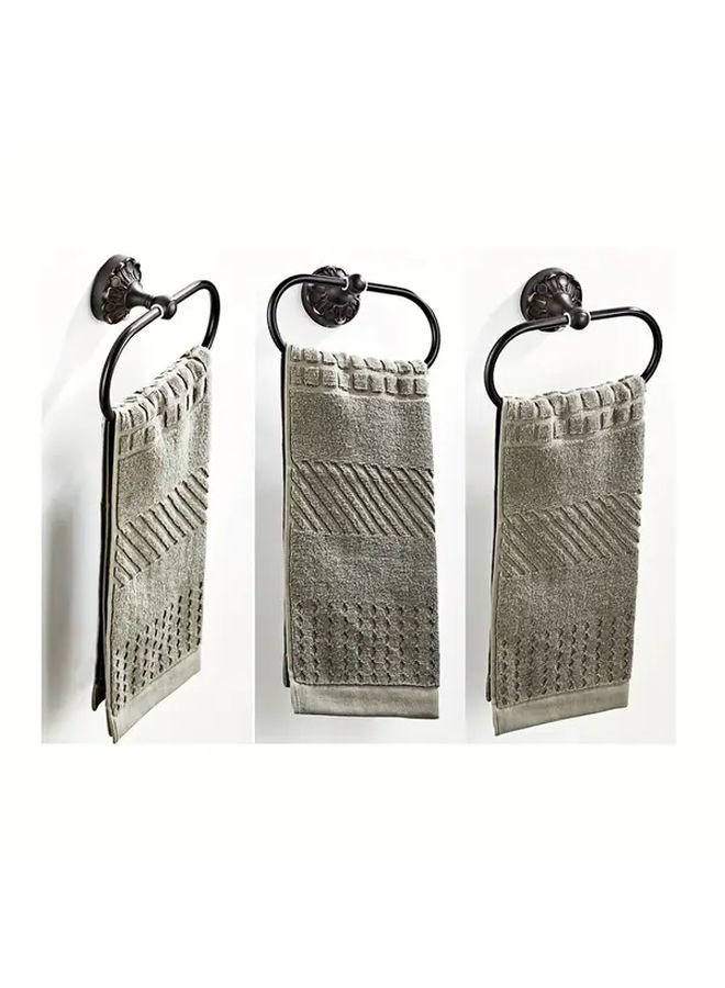 Black Embossed Oval Copper Towel Ring European Style Bathroom Accessory - Image 2