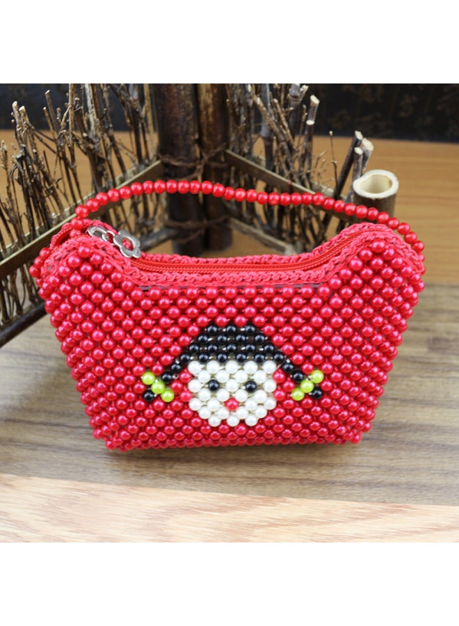 Yuanbao Pearl Bag Handmade Shoulder Crossbody Bag With Zipper Fashion Children's Bag Folk Crafts Wholesale-Color:88005-5 Animal Yuanbao Pearl Bag (Long Belt)-Red  - Image 1