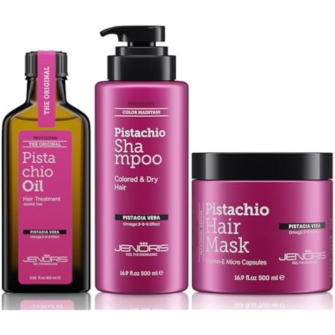 Jenoris Pistachio Oil, Shampoo & Hair Mask â€“ Complete Nourishing Set for Dry, Damaged Hair, Enriched with Pistachio Oil & Omega 3-6-9, Paraben & SLS Free, Salon-Quality Hydration & Repair