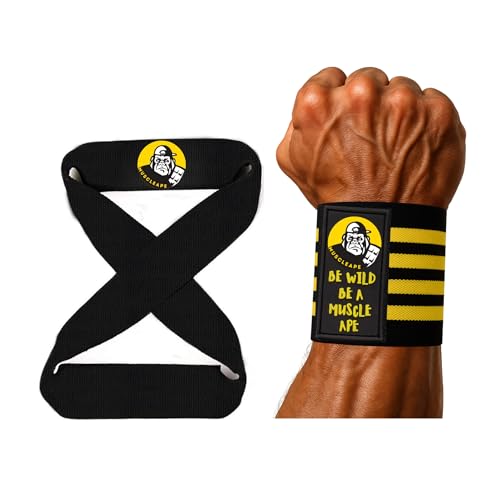 Muscleape Wrist Supporter with 8 Figured Lifting Straps for Gym Wrist Band for Men Gym & Women with Thumb Loop Straps - Wrist Wrap Gym Accessories for Men Hand Grip & Wrist Support for Gym. - Image 1
