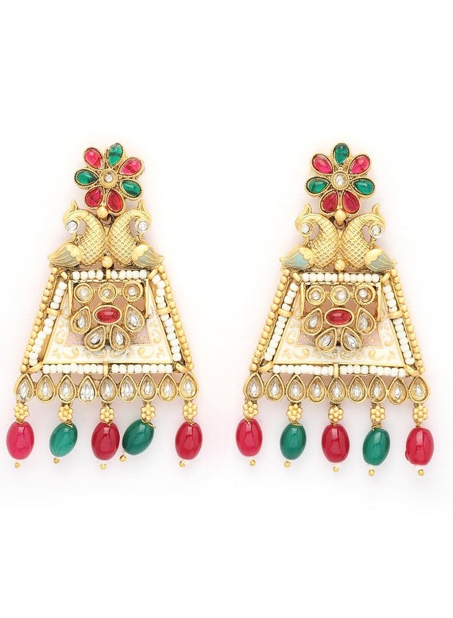 ADIVA 22K Gold-Plated Glossy Light Peach Pearls & Kundan Stone Studded Designer Drop Earrings Set for women, Traditional Stylish Jhumka for Girls Party, Wedding, Festive - Image 1