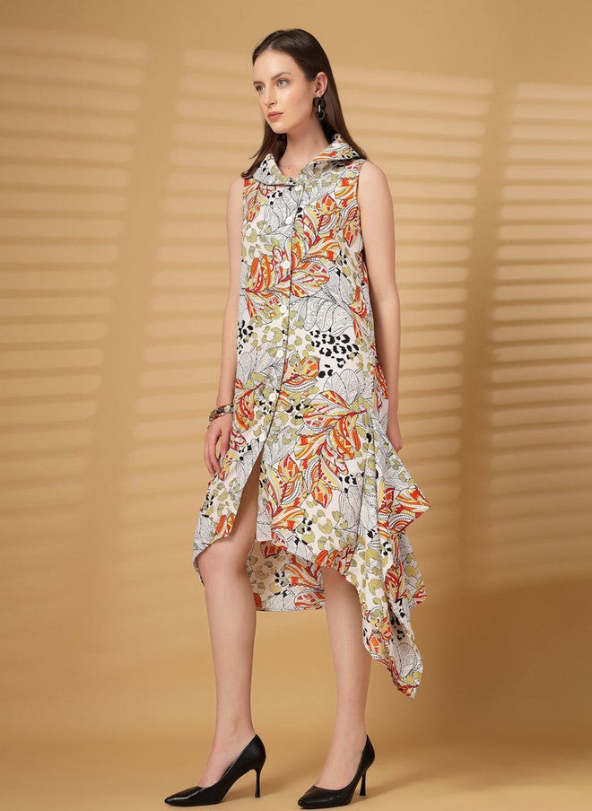 Rue Collection فستان نسائي ملون بتصميم تجريدي مع قصّة ضيقة وواسعة - Image 4