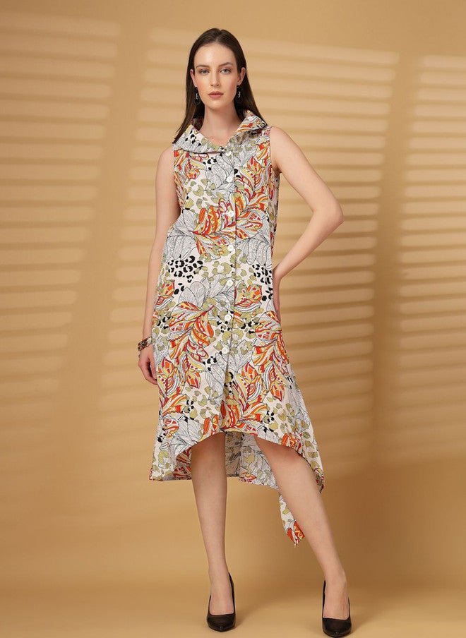 Rue Collection فستان نسائي ملون بتصميم تجريدي مع قصّة ضيقة وواسعة - Image 1