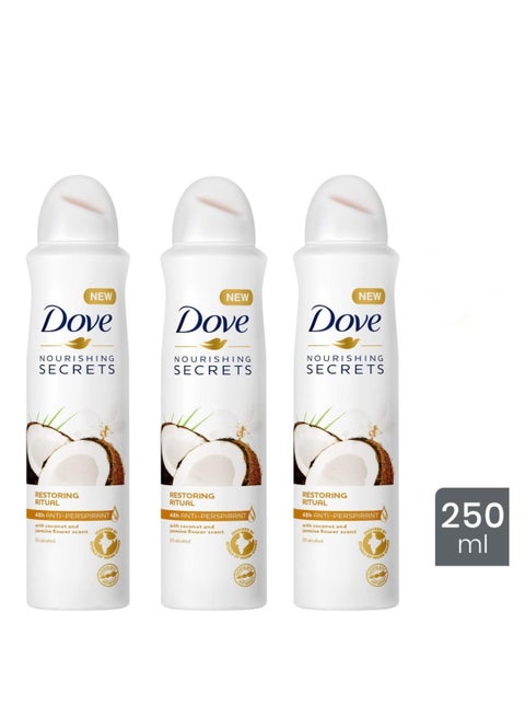 Pack Of 3 Dove Nourishing Secrets Coconut And Jasmine Flower Anti Perspirant Deo 250ml