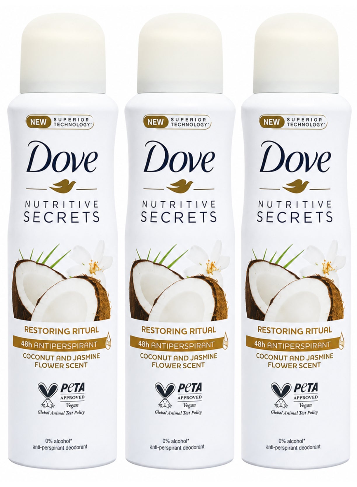 Dove Pack Of 3 Dove Nourishing Secrets Coconut And Jasmine Flower Anti Perspirant Deo 150 ml