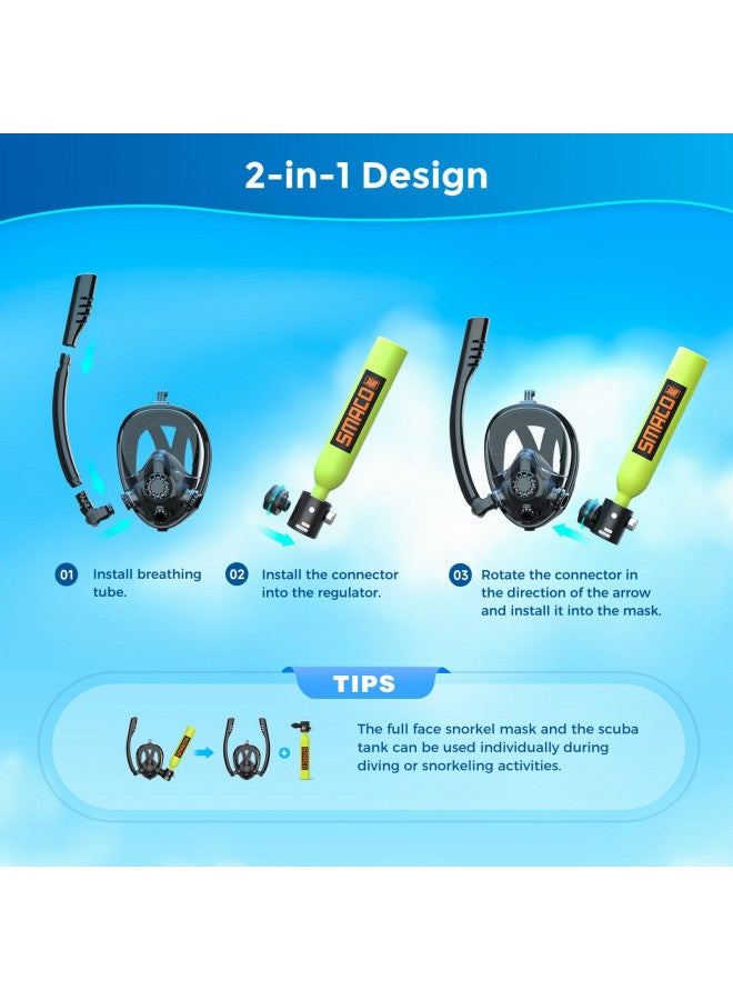SMACO Mini Scuba Tank with Snorkel Mask 0.5L Portable Small Diving Tank with Full Face Diving Mask Reusable DOT Certified Pony Bottle Diving Cylinder Kit for Snorkeling Recreational Diving S300Plus - Image 4