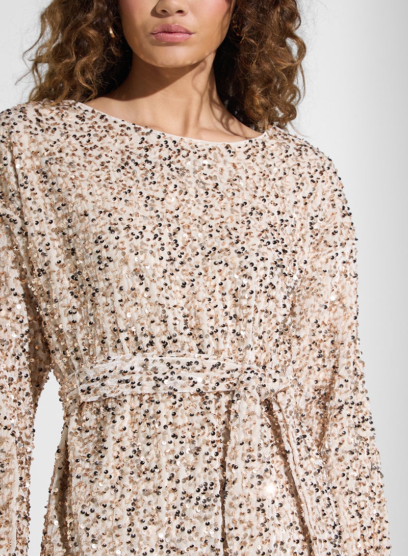 فيرو مودا فستان برباط خصر مرصع بالترتر - Image 3