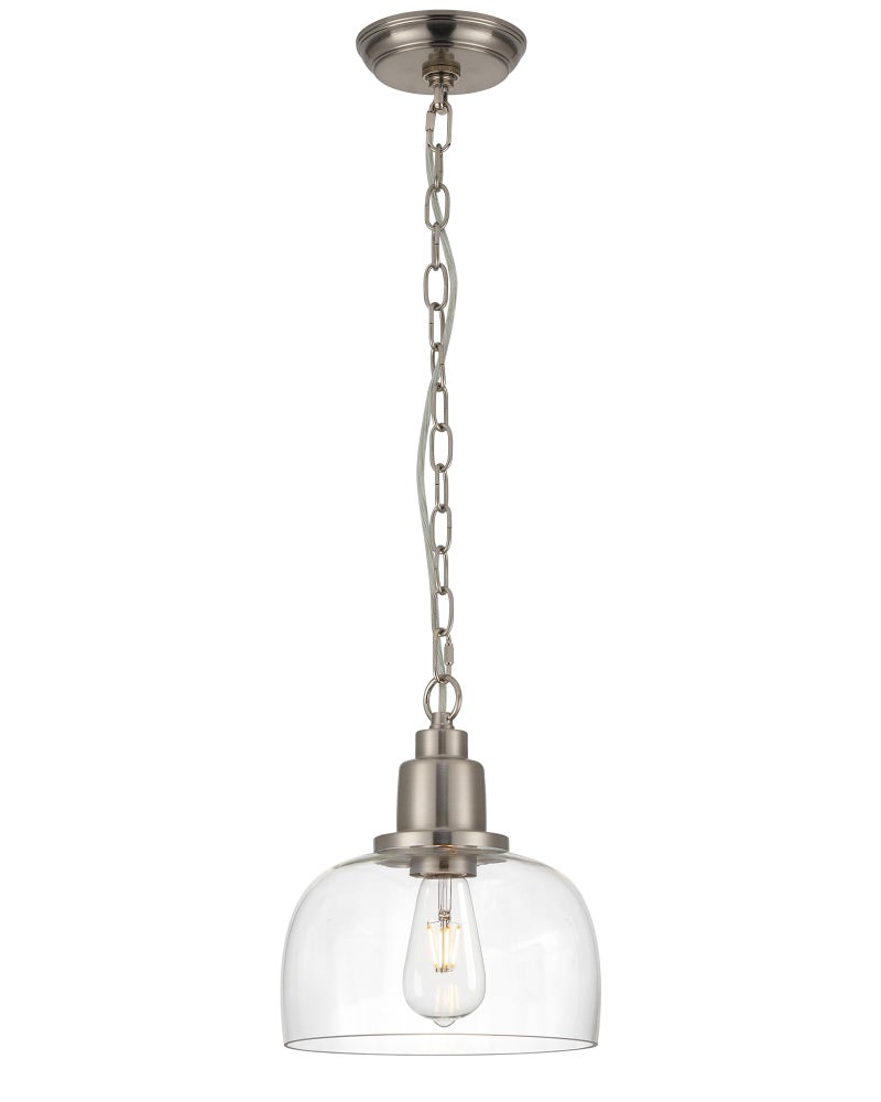 EAPUDUN Modern Farmhouse Pendant Light 1Light Industrial Hanging Light Fixture 93inch Brushed Nickel Finish with Clear Glass Shade PDA1127BNK