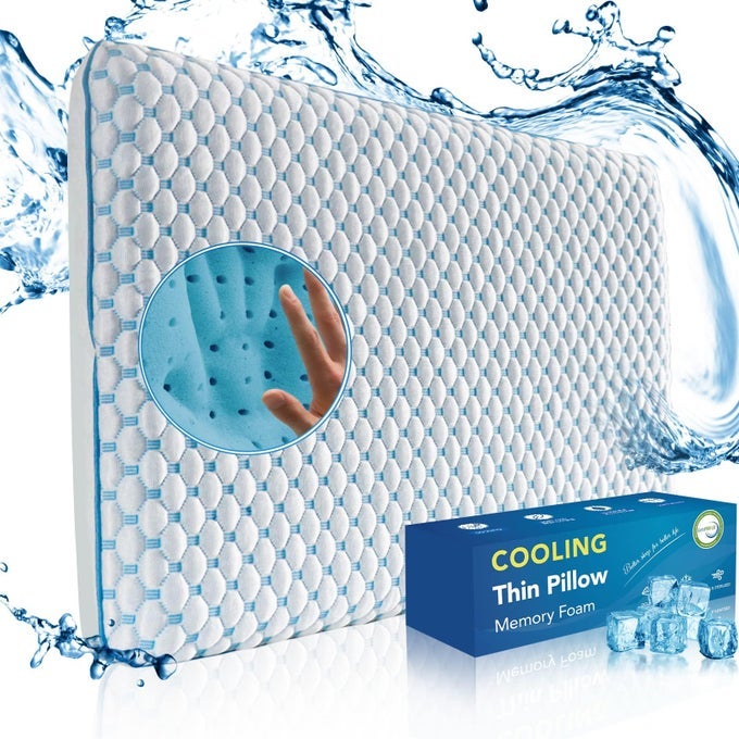 THIN PILLOW FOR SLEEPING COOLING GEL FLAT PILLOW FOR STOMACH AND BACK SLEEPERS ULTRA SLIM STOMACH SLEEPING PILLOWS FOR SHOULDER NECK PAIN RELIEF LOW PROFILE MEMORY FOAM PILLOWS 225INCHES