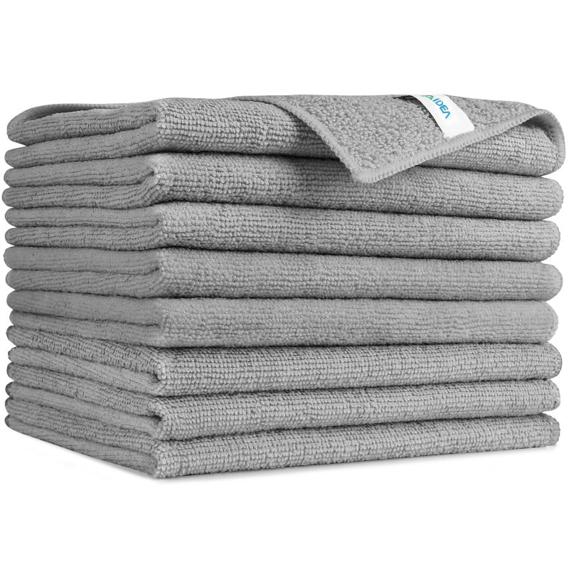 AIDEA Microfiber Cleaning Cloth8PK Soft Microfiber Towels for Cars Absorbent Cleaning Rags LintFree StreakFree Wash Cloths for House Kitchen Window12inx16in Grey