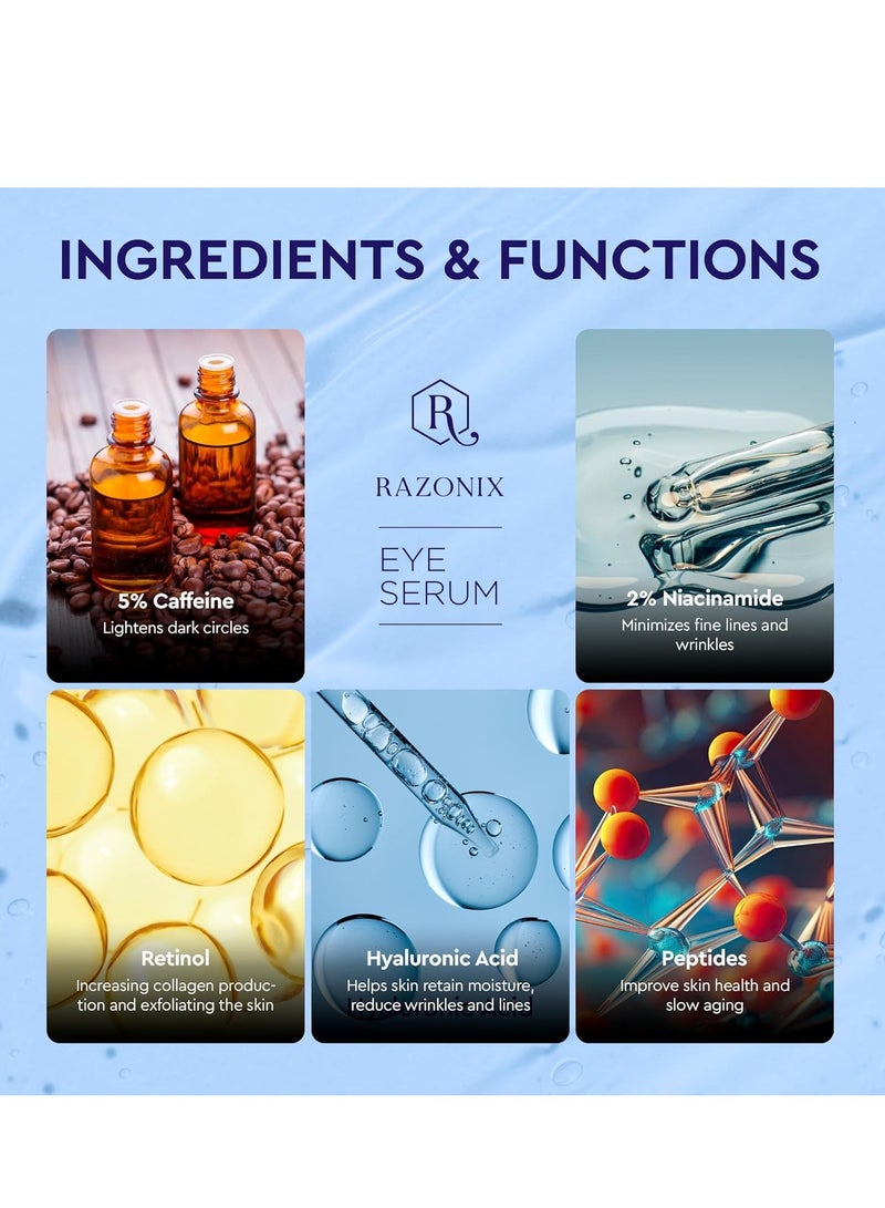 RAZONIX علاج أكياس العين للنساء: كريم تحت العين مع رولر للهالات السوداء - سيروم الكافيين لتقليل الانتفاخات - Image 4