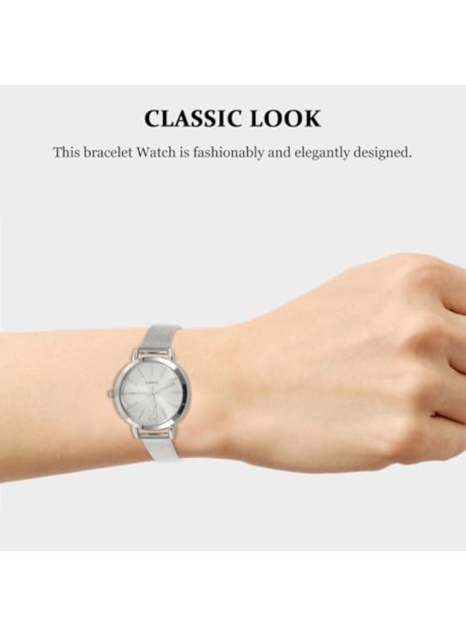 Watch Brand Luxury Mesh Belt Band Creative Quartz Wristwatches Woman Bracelet Wristwatch Montre Femme (Silver White) Casual Wrist Watch for Women Lovers Girlfriend - Image 3