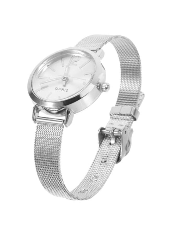 Watch Brand Luxury Mesh Belt Band Creative Quartz Wristwatches Woman Bracelet Wristwatch Montre Femme (Silver White) Casual Wrist Watch for Women Lovers Girlfriend - Image 1