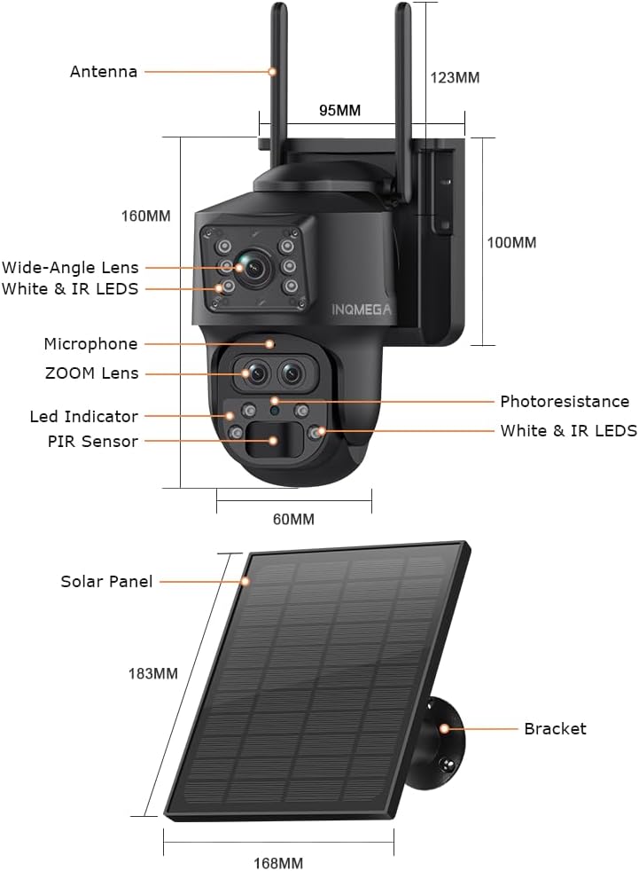 INQMEGA 15X Zoom 4G LTE Cellular Solar Security Camera, 6MP HD Dual-Lens Dual-Screen Outdoor CCTV, Night Vision, Two-Way Audio, PIR Motion Detection, Battery Powered, No WiFi Required - Image 3
